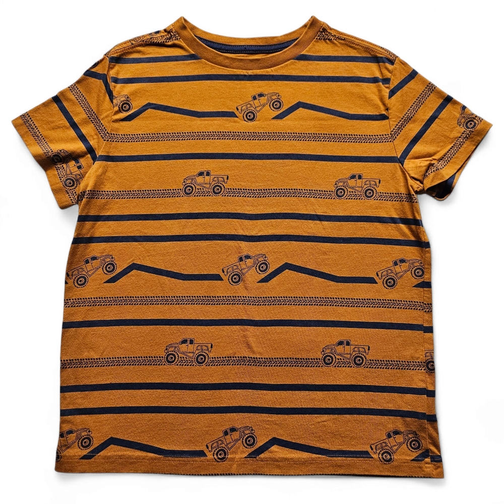 Rumi+Ryder Mustard and Navy Short Sleeve Tee with Playful Stripes